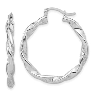 Sterling Silver Rhodium-plated Textured Twisted Hoop Earrings (Style QE16830)