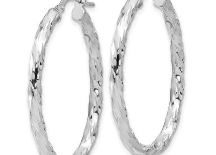 Sterling Silver Rh-plated Polished and Textured Twisted Oval Hoop Earrings, 31.25 x 3mm