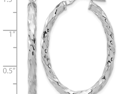Sterling Silver Rh-plated Polished and Textured Twisted Oval Hoop Earrings, 31.25 x 3mm