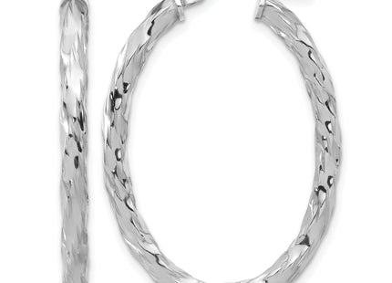Sterling Silver Rh-plated Polished and Textured Twisted Oval Hoop Earrings, 31.25 x 3mm