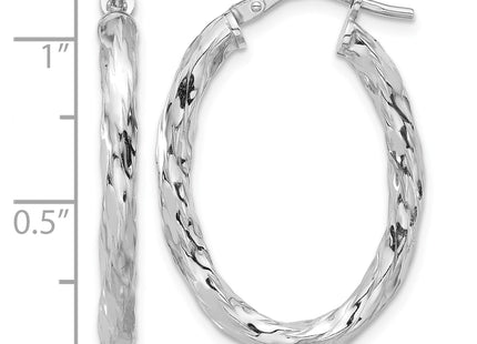 Sterling Silver Rh-plated Polished and Textured Twisted Oval Hoop Earrings, 29 x 3mm