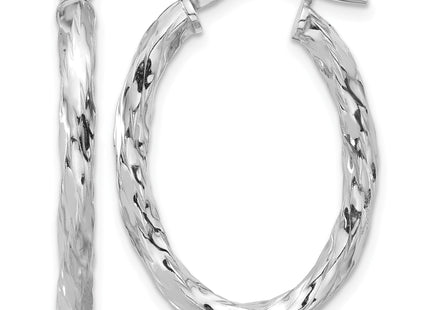 Sterling Silver Rh-plated Polished and Textured Twisted Oval Hoop Earrings, 29 x 3mm