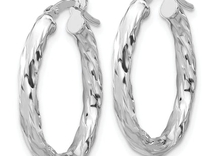 Sterling Silver Rh-plated Polished and Textured Twisted Oval Hoop Earrings, 25 x 3mm