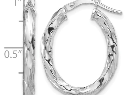 Sterling Silver Rh-plated Polished and Textured Twisted Oval Hoop Earrings, 25 x 3mm