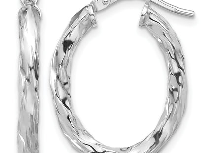 Sterling Silver Rh-plated Polished and Textured Twisted Oval Hoop Earrings, 25 x 3mm