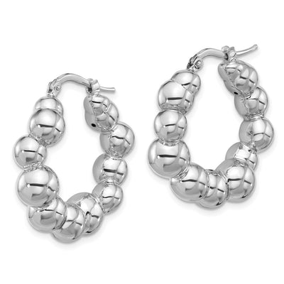 Sterling Silver Rhodium-plated Polished Bead Hoop Earrings, 28.5 x 8mm