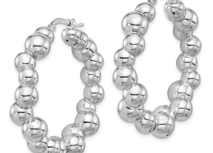 Sterling Silver Rhodium-plated Polished Bead Hoop Earrings (Style QE16844)