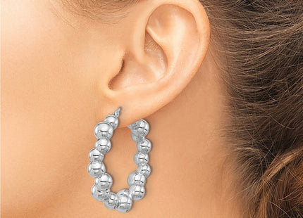 Sterling Silver Rhodium-plated Polished Bead Hoop Earrings (Style QE16844)