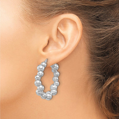 Sterling Silver Rhodium-plated Polished Bead Hoop Earrings, 41.75 x 10.5mm