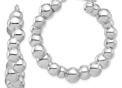 Sterling Silver Rhodium-plated Polished Bead Hoop Earrings (Style QE16844)