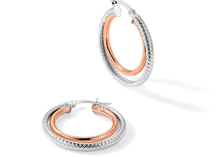 Sterling Silver and Rose-tone Double Circle Hoop Earrings