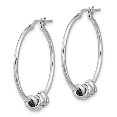 Sterling Silver Rhodium-plated Polished Love Knot Hoop Earrings, 32.5 x 5.9mm