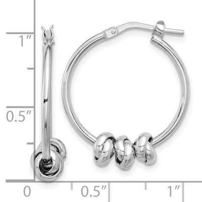 Sterling Silver Rhodium-plated Polished Love Knot Hoop Earrings, 27.5 x 5.9mm
