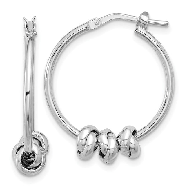 Sterling Silver Rhodium-plated Polished Love Knot Hoop Earrings, 27.5 x 5.9mm
