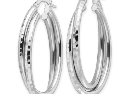 Sterling Silver Rhodium-plated Polished Diamond-cut Hoop Earrings (Style QE16860)