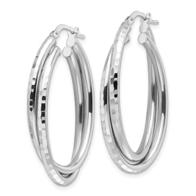 Sterling Silver Rhodium-plated Polished Diamond-cut Hoop Earrings, 39 x 25mm