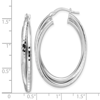 Sterling Silver Rhodium-plated Polished Diamond-cut Hoop Earrings, 39 x 25mm