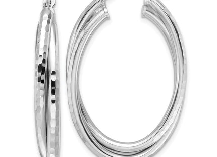 Sterling Silver Rhodium-plated Polished Diamond-cut Hoop Earrings (Style QE16860)