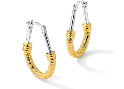 Sterling Silver and Gold-tone Polish and Textured Fancy Hoop Earrings