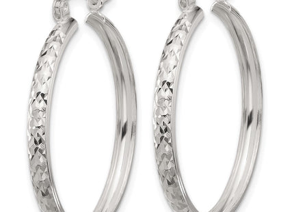 Sterling Silver Polished Diamond-Cut Round Hoop Earrings (Style QE16875)