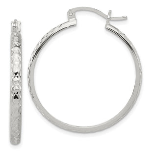 Sterling Silver Polished Diamond-Cut Round Hoop Earrings (Style QE16875)