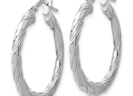 Sterling Silver RH-plated Polished and Textured Twisted Hoop Earrings