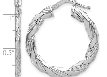 Sterling Silver RH-plated Polished and Textured Twisted Hoop Earrings