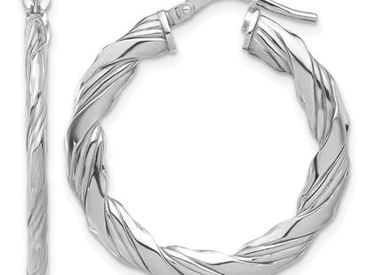 Sterling Silver RH-plated Polished and Textured Twisted Hoop Earrings
