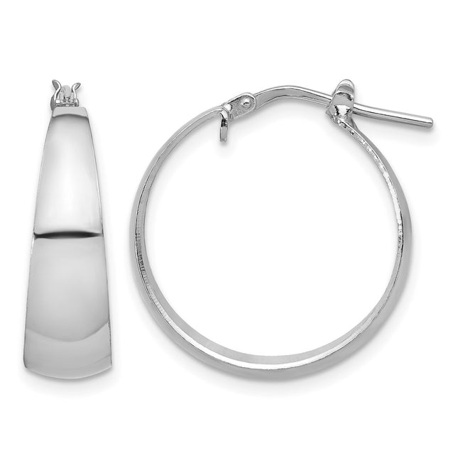 Sterling Silver RH-plated Polished Tapered Round LG Hoop Earrings, 23 x 6.75mm