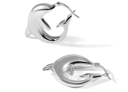 Sterling Silver Polished Dolphin Round Hoop Earrings