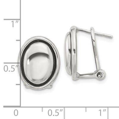 Sterling Silver Polished and Antiqued Oval Omega Back Earrings