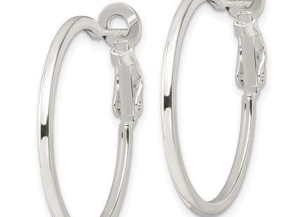 Sterling Silver Polished Omega Back Round Hoop Earrings