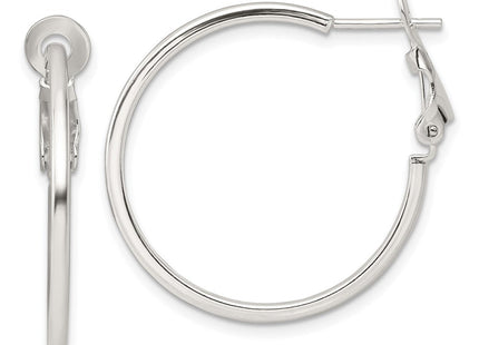 Sterling Silver Polished Omega Back Round Hoop Earrings