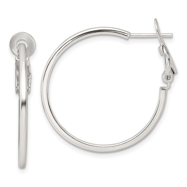 Sterling Silver Polished Omega Back Round Hoop Earrings, 30 x 1.75mm