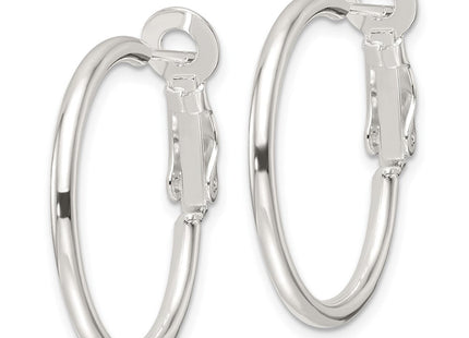 Sterling Silver Polished Omega Back Round Hoop Earrings