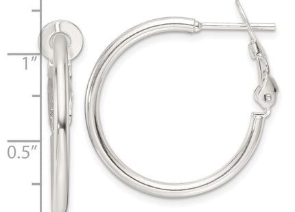 Sterling Silver Polished Omega Back Round Hoop Earrings