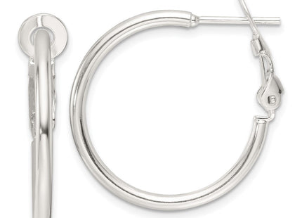 Sterling Silver Polished Omega Back Round Hoop Earrings