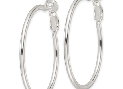 Sterling Silver Polished Omega Back Round Hoop Earrings