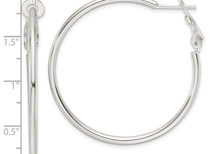 Sterling Silver Polished Omega Back Round Hoop Earrings