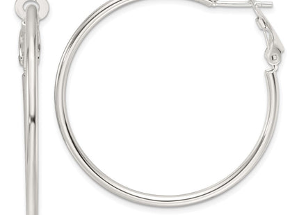 Sterling Silver Polished Omega Back Round Hoop Earrings