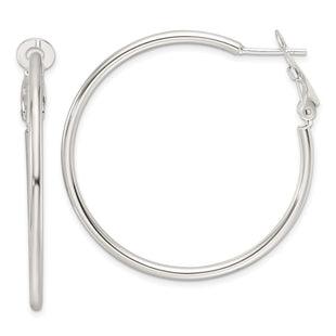 Sterling Silver Polished Omega Back Round Hoop Earrings