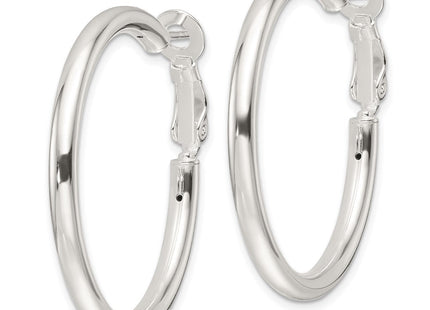 Sterling Silver Polished Omega Back Round Hoop Earrings
