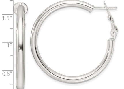 Sterling Silver Polished Omega Back Round Hoop Earrings