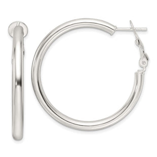 Sterling Silver Polished Omega Back Round Hoop Earrings