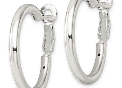 Sterling Silver Polished Omega Back Round Hoop Earrings
