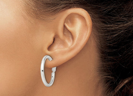 Sterling Silver Polished Omega Back Round Hoop Earrings