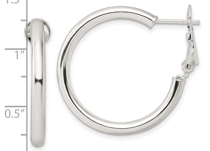 Sterling Silver Polished Omega Back Round Hoop Earrings