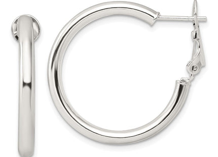 Sterling Silver Polished Omega Back Round Hoop Earrings