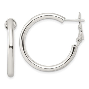 Sterling Silver Polished Omega Back Round Hoop Earrings