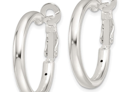 Sterling Silver Polished Omega Back Round Hoop Earrings